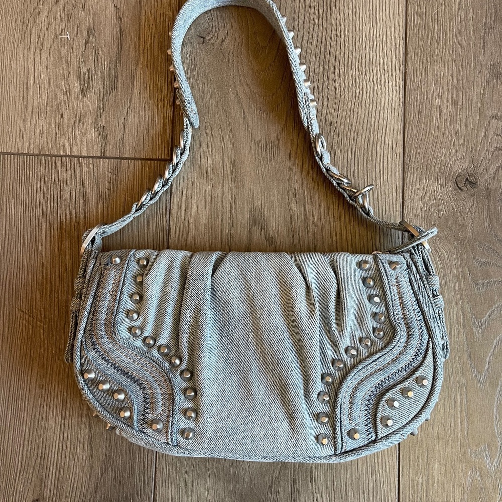 Zara Denim Studded Shoulder Bag